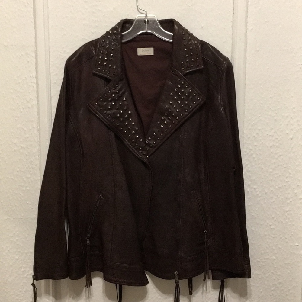 NWOT WRAP LONDON STUDDED BROWN LEATHER JACKET